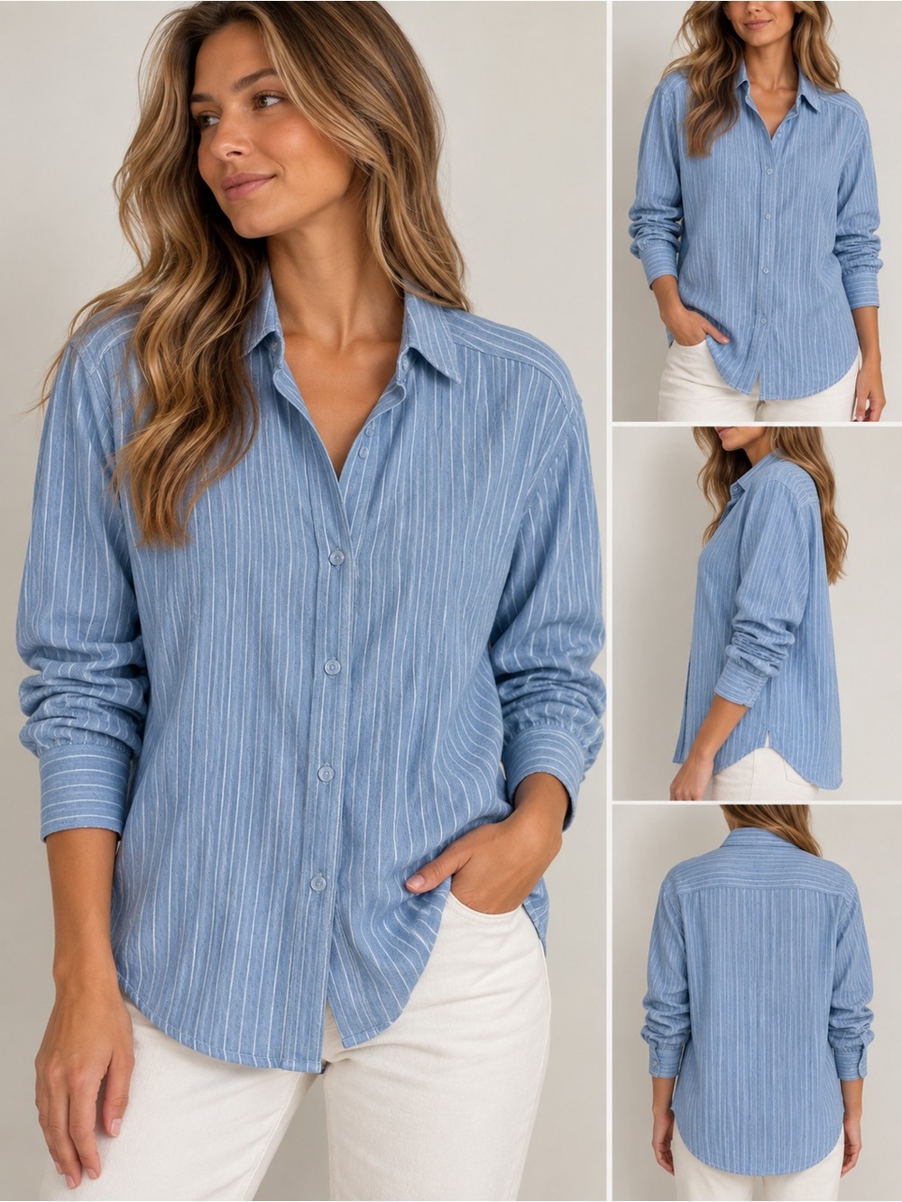 A.C.W. Blue & White Striped Oversized Button-Up Shirt NWT